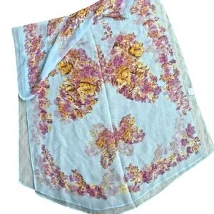 Sheer blue silky feel scarf wrap with mod pink & orange floral butterfly print